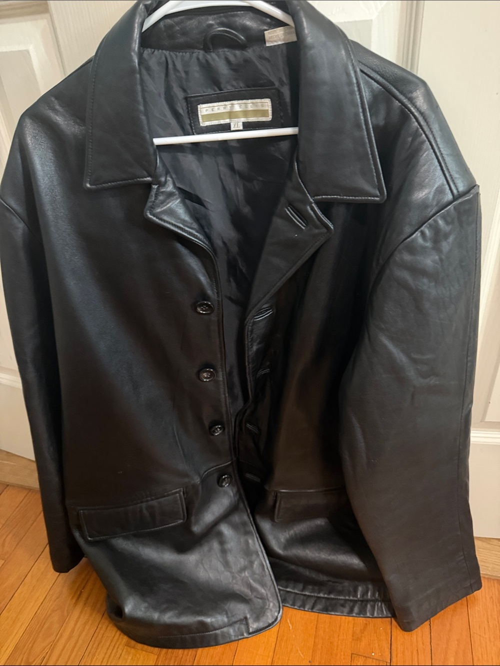 Perry Ellis Black Leather Button-Front Jacket